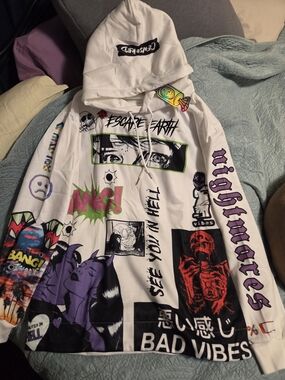 Unbranded White 'Bad Vibes' Graphic Performance Hoodie